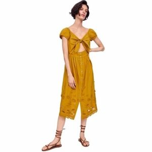 ZARA Embroidered Midi Dress | Mustard Yellow